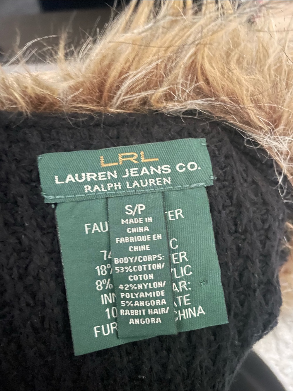 Ralph Lauren Vintage Faux Fur Collar Belted Duster Cardigan Sweater Black Small - Picture 2 of 4